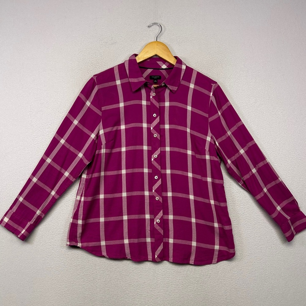 Talbots Classic Plaid Button Down Womens LP Magenta Long Sleeve Shirt